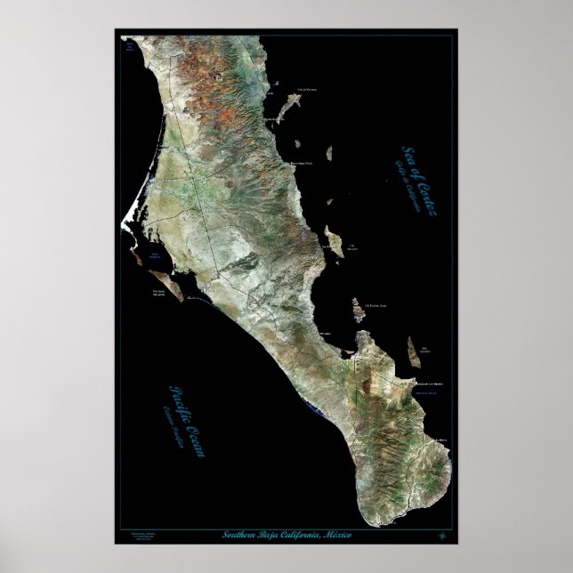 Poster Pôster de satélite do sul da Baja Califórnia, Méxi (Frente)