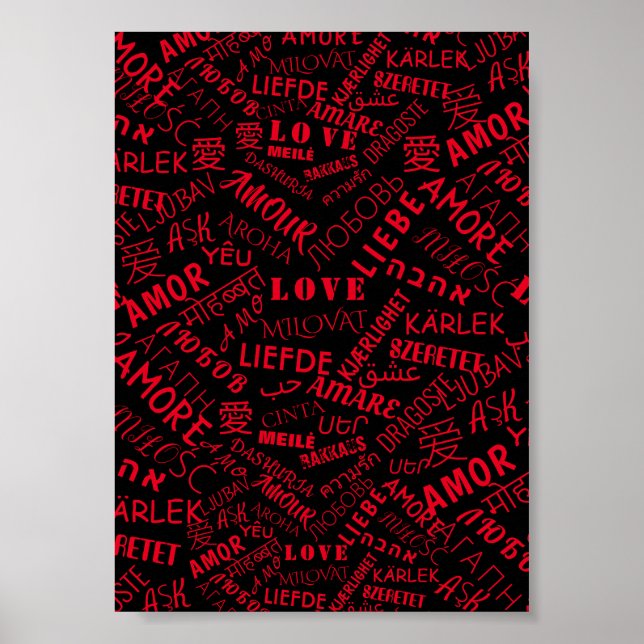 Poster Pôster de Texto Amor Palavra Multi Idioma - Suas C (Frente)