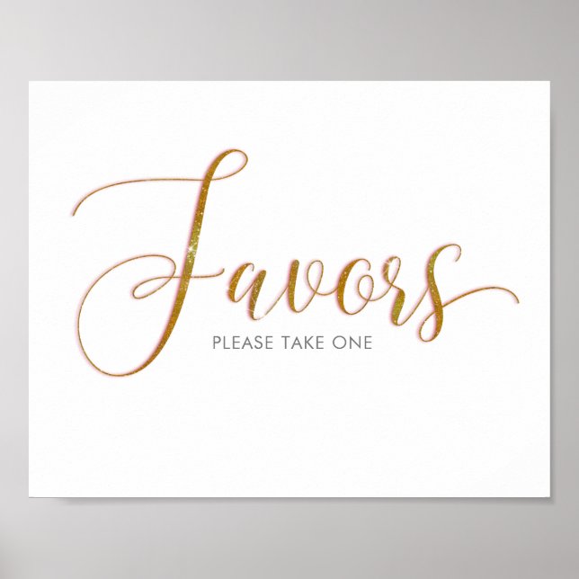 Poster Pôster de texto em script com brilho dourado Favor (Frente)