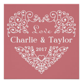 Póster Poster de texto personalizado do Coração Ornamenta