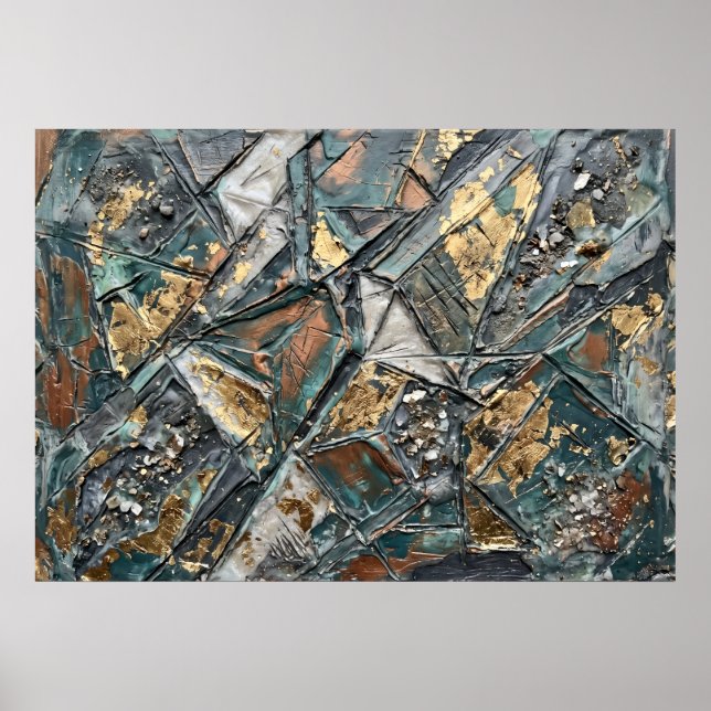 Poster Pôster de Textura Geométrica Dourado Verde (Frente)