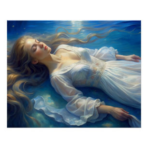 Póster Poster de uma garota de vestido branco em um lago 