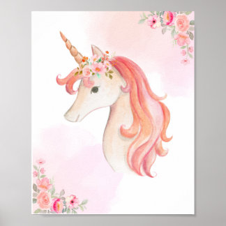 Poster Pôster de Unicórnio em Aquarela. Decoração de Berç