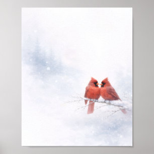 Poster Pôster de Valor de Aquarela de Inverno de Cardinal