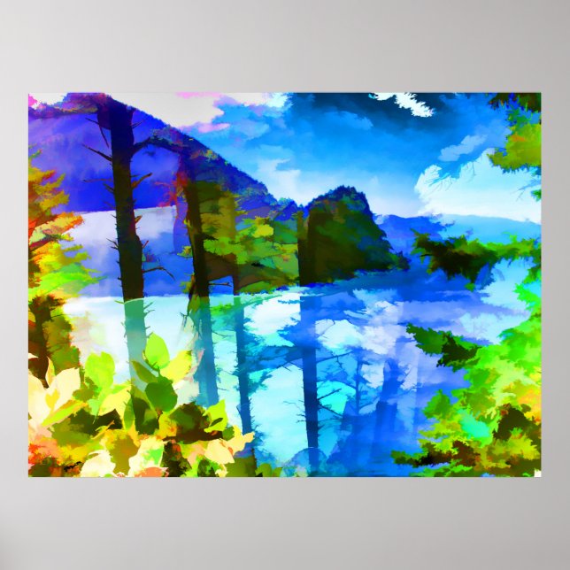 Poster Pôster de Valor de Oceano e Montanhas Abstrato (Frente)