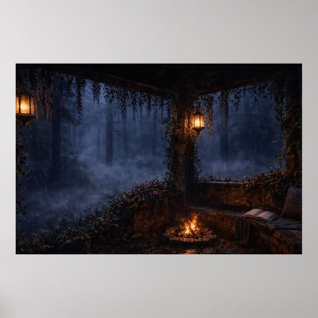Poster Pôster de Varanda com Dossel de Floresta Nebulosa (Frente)