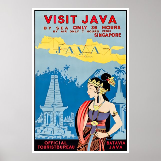 Poster Pôster de Viagem da Arte da Indonésia Java Visite  (Frente)
