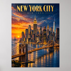 Poster Pôster de Viagem do Céu Dourado do Pôr do Sol da C