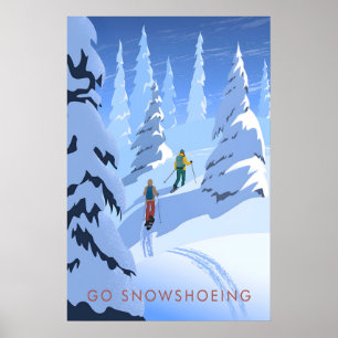 Poster Pôster de Viagem para Passeios com Raquetes de Nev