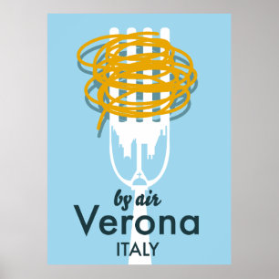 Poster Pôster de viagem retrô By Air Verona Itália.