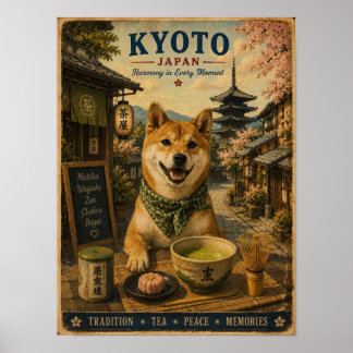Poster Pôster de Viagem Vintage do Shiba Inu em Kyoto