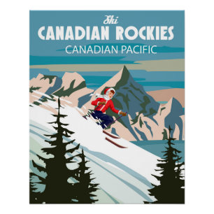 Póster Poster de viagens Canadian Rockies Ski resort vint