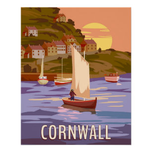 Póster Poster de viagens Cornwall, Vintage England
