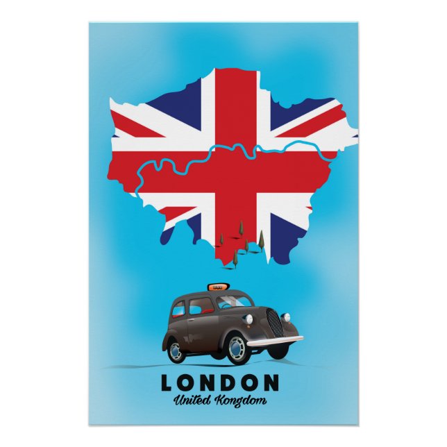 Póster Poster de viagens de mapa ilustrado de Londres (Frente)