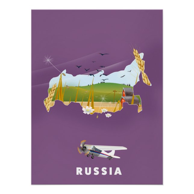 Póster Poster de viagens de Mapa Russo (Frente)