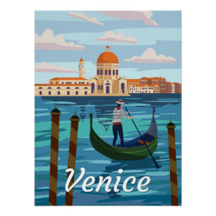 Póster Poster de viagens de Veneza Itália estilo retrô