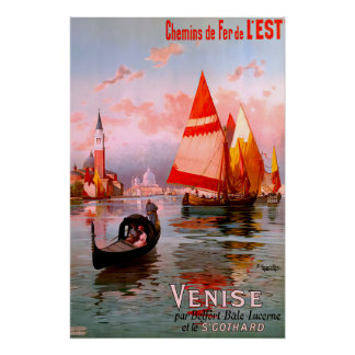 Póster Poster de viagens de Veneza Vintage
