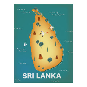 Póster Poster de viagens do mapa do Sri Lanka