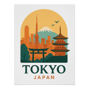 Póster Poster de viagens Minimalista do Japão em Tóquio -