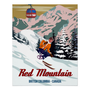 Póster Poster de viagens Ski Red Mountain resort vintage