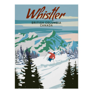 Póster Poster de viagens Whistler Ski resort vintage
