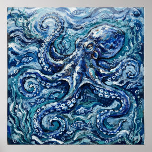 Poster Pôster de Vida Marinha do Polvo Azul