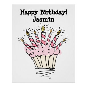 Póster Poster do aniversário com cupcake e velas da