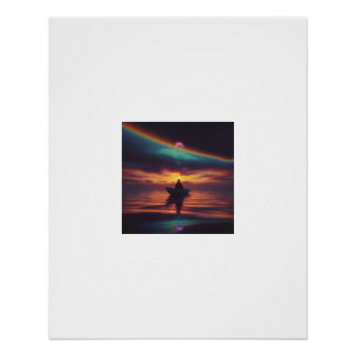 Póster Pôster do Arco-Íris do Pôr do Sol do Barco à Deriv