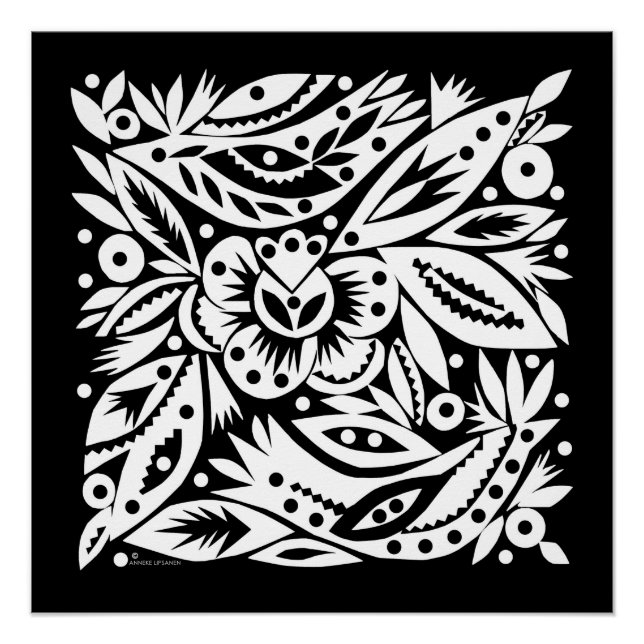 Póster Poster do BW Bird Art Cutouts - Imagem Negativa (Frente)