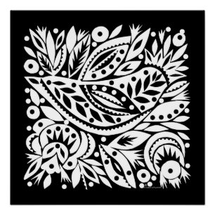 Póster Poster do BW Bird Art Cutouts - Imagem Negativa