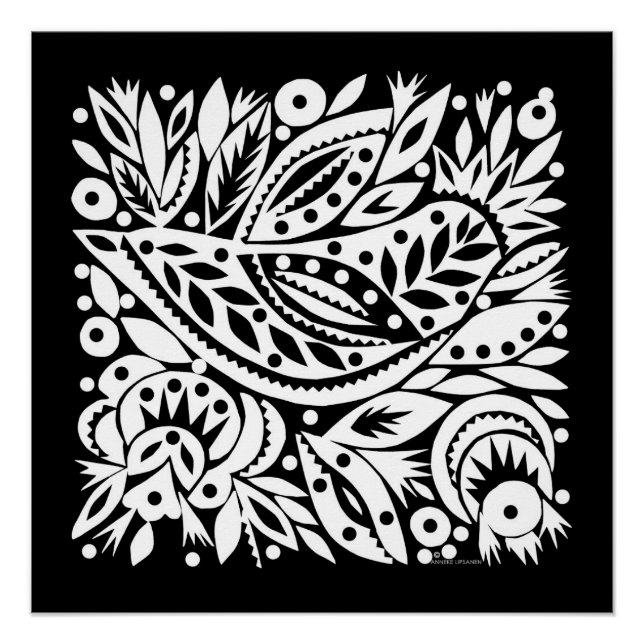 Póster Poster do BW Bird Art Cutouts - Imagem Negativa (Frente)