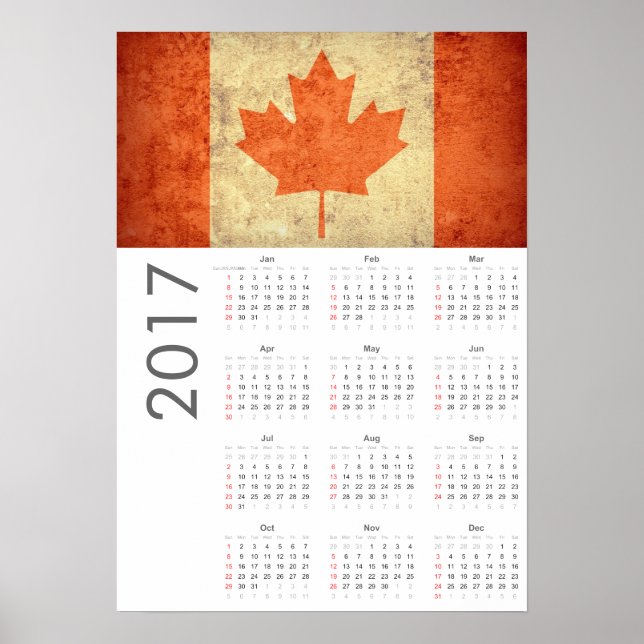 Poster Pôster do Calendário 2017 da Bandeira do Canadá Gr (Frente)