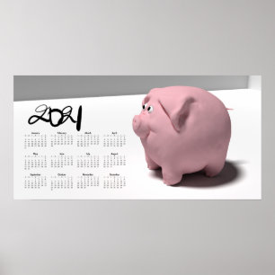 Poster Pôster do Calendário 3D Funny Pig 3 2021 28x14