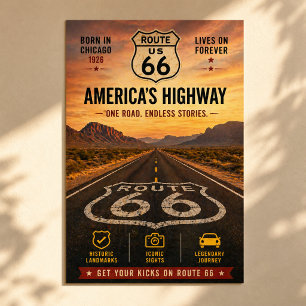 Poster Pôster do Centenário da Rodovia Americana Rota 66