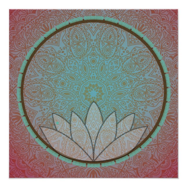 Póster Poster do Círculo de Meditação de Mandala Lotus (Frente)