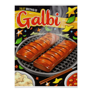 Póster Poster do Galbi Retro-Coreano - Arte de Comida de