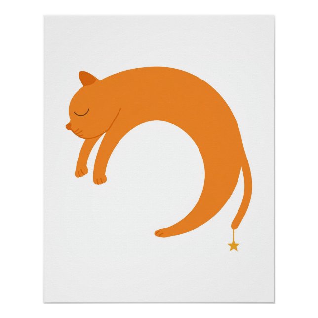 Póster Pôster do Gato Esticado Lua Crescente Estrela (Frente)