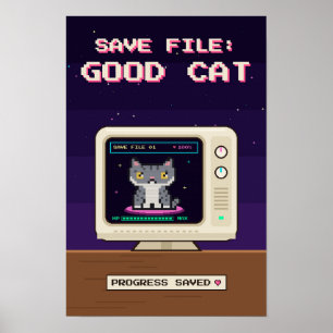Poster Pôster do Gato Pixel Retro para Sala de Jogador de