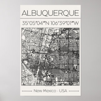 Poster Pôster do Mapa da Cidade de Carvão de Albuquerque 
