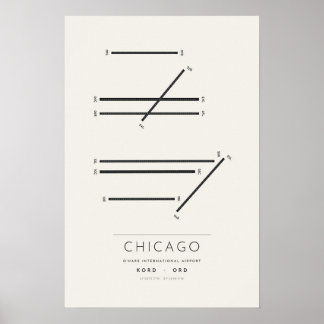 Poster Pôster do Mapa da Pista de Chicago O'Hare ORD | Mi