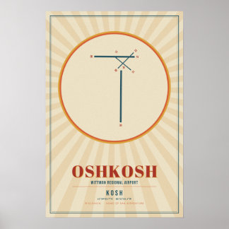 Poster Pôster do Mapa da Pista do Aeroporto Oshkosh OSH |