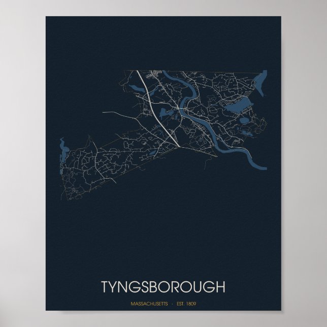 Poster Pôster do Mapa da Rua Tyngsborough Massachusetts ( (Frente)