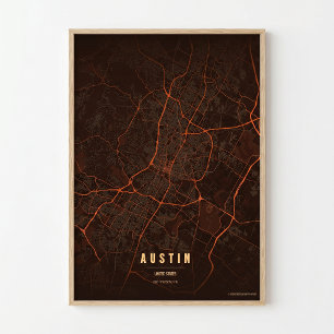 Poster Pôster do Mapa de Austin Onda de Calor Cidade do T