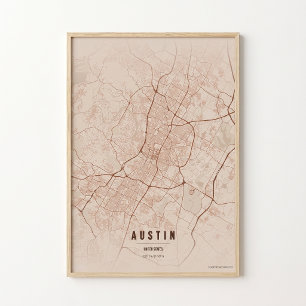 Poster Pôster do Mapa de Cobre de Austin Texas City Prese