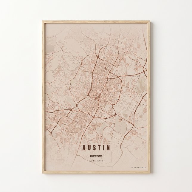 Poster Pôster do Mapa de Cobre de Austin Texas City Prese (Criador carregado)
