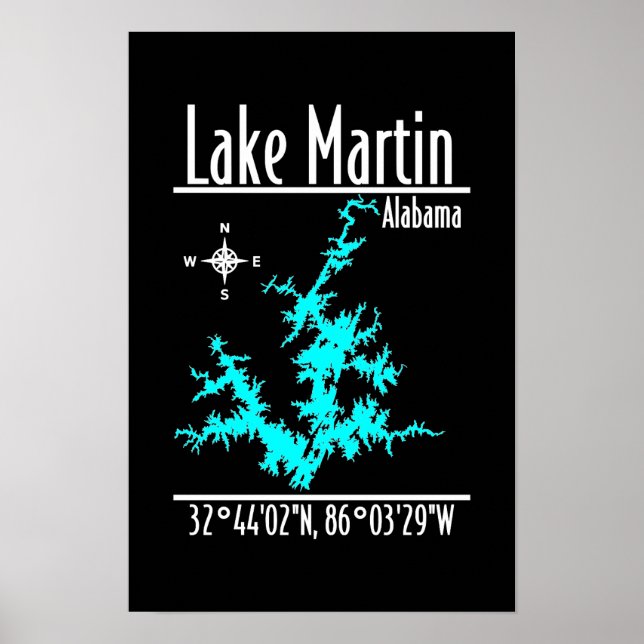 Poster Pôster do Mapa do Lago Martin Alabama (Frente)