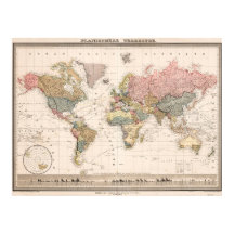 Pôster do Mapa Mundial Cores Baunilha Vintage