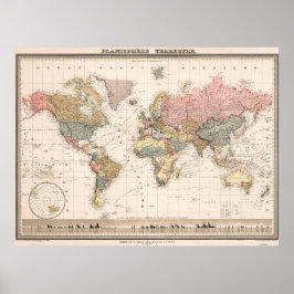 Poster Pôster do Mapa Mundial Cores Baunilha Vintage