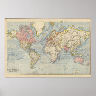 Poster Pôster do Mapa Mundial Cores Pastel Vintage