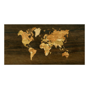 Póster Poster do Mapa Mundial de Madeira